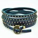 Blue Soft Leather Women Leather Bracelet, Rivet Wrap Bracelet, Girl Wrap Bracelet, Cool Cuff  RZ0273