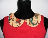 REVERSIBLE Sailor Jerry style Tattoo Print Peter-Pan collar, detachable, pin up, retro, rockabilly, punk, psychobilly