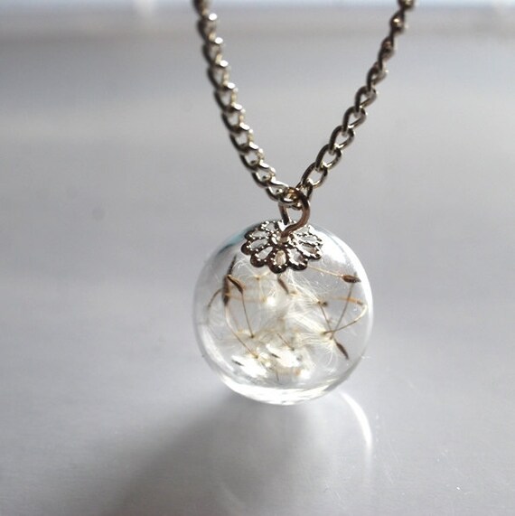 Dandelion Necklace Dandelion Seeds Make A Wish Glass Bead Orb Silver Necklace Botanical Globe Beadwork