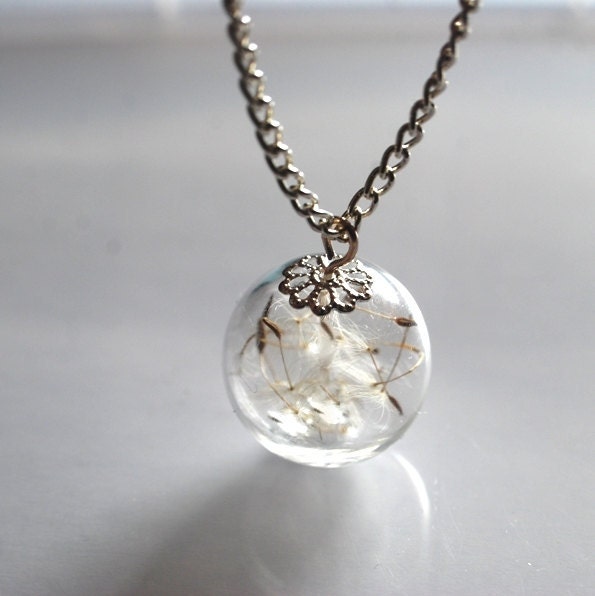 Dandelion Necklace Dandelion Seeds Make A Wish Glass Bead Orb Silver Necklace Botanical Globe Beadwork