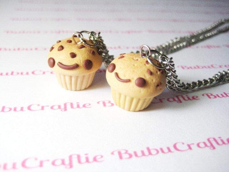 Kawaii Chocolate Chip Muffin Necklace Polymer Clay