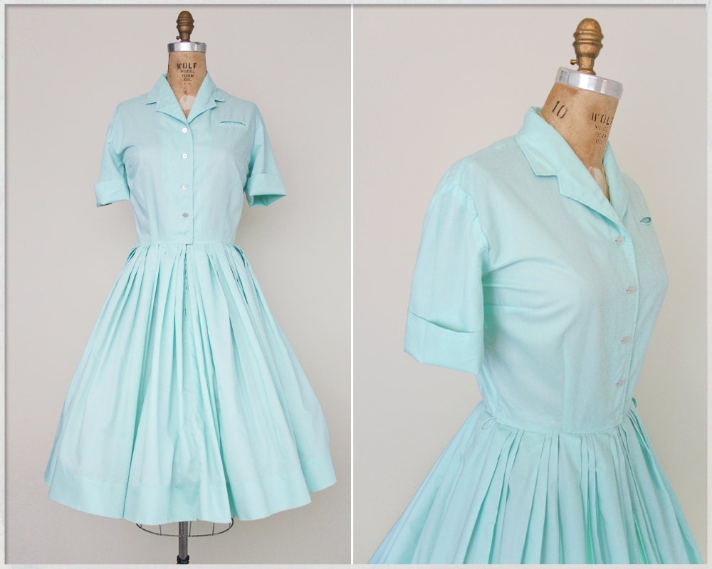 vintage 50s dress // 1950s mint dress // 50s Texas Shirtwaist dress