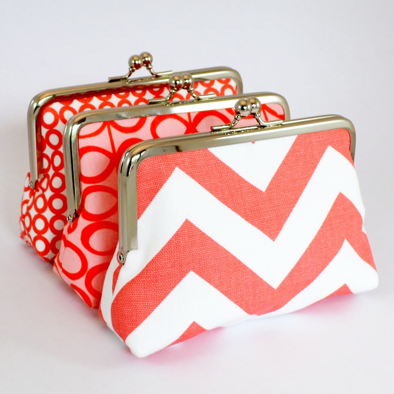 3 Small Bridesmaid Clutches / Purses in CORAL