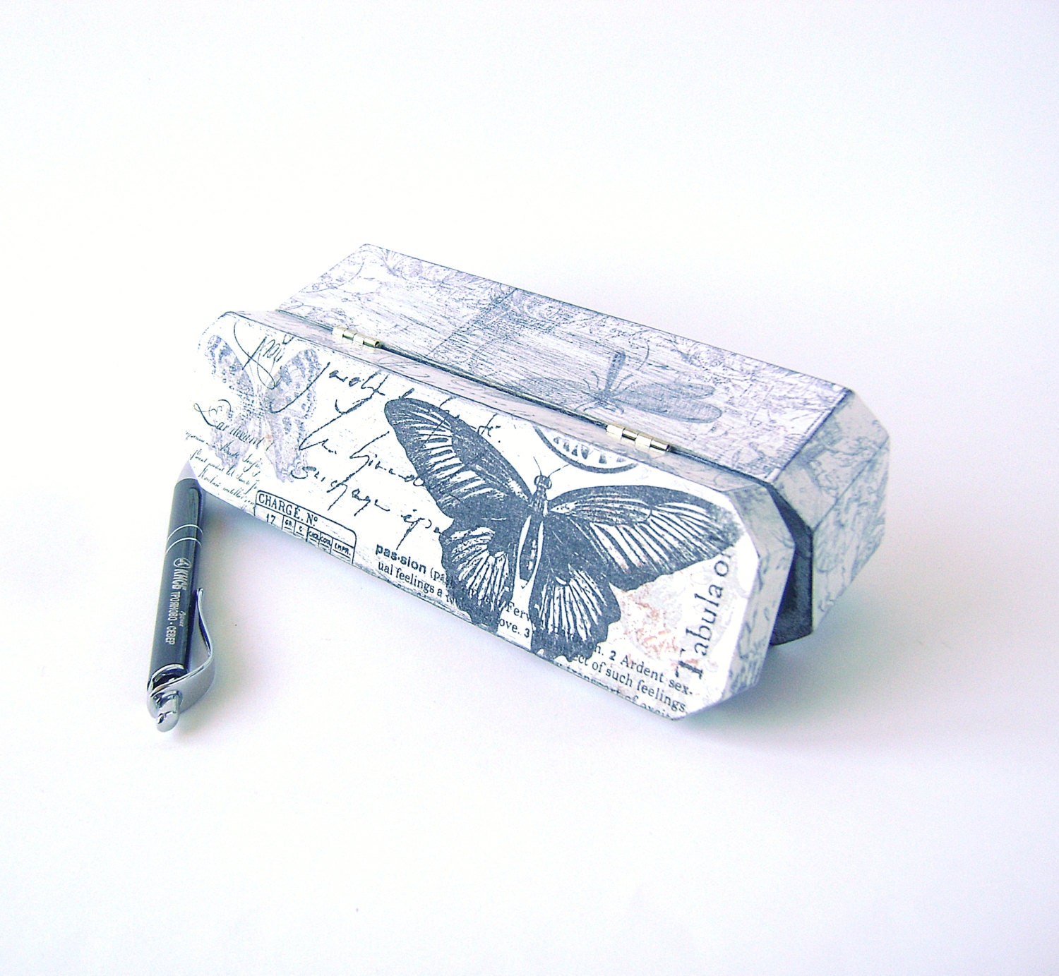 White Black jewelry box, Memory box, Treasury Wooden Distressed Box, Keepsake box, pencil pen holder, Office organizer, pencil case