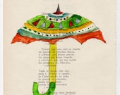 Under my Umbrella - vintage wall art decor Print on salvaged book page boys kids children man