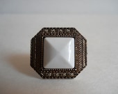 Square Bronze And White Ring