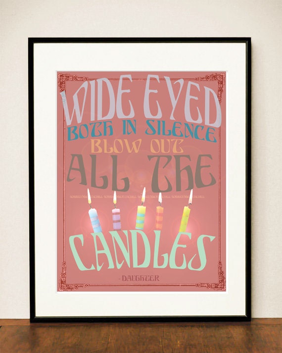 Blow out all the CANDLES Indie Music Song Lyrics Daughter Whimsical BIRTHDAY Sixteen 1980s Pastel Pink Blue Mint Downloadable PRINT 300dpi