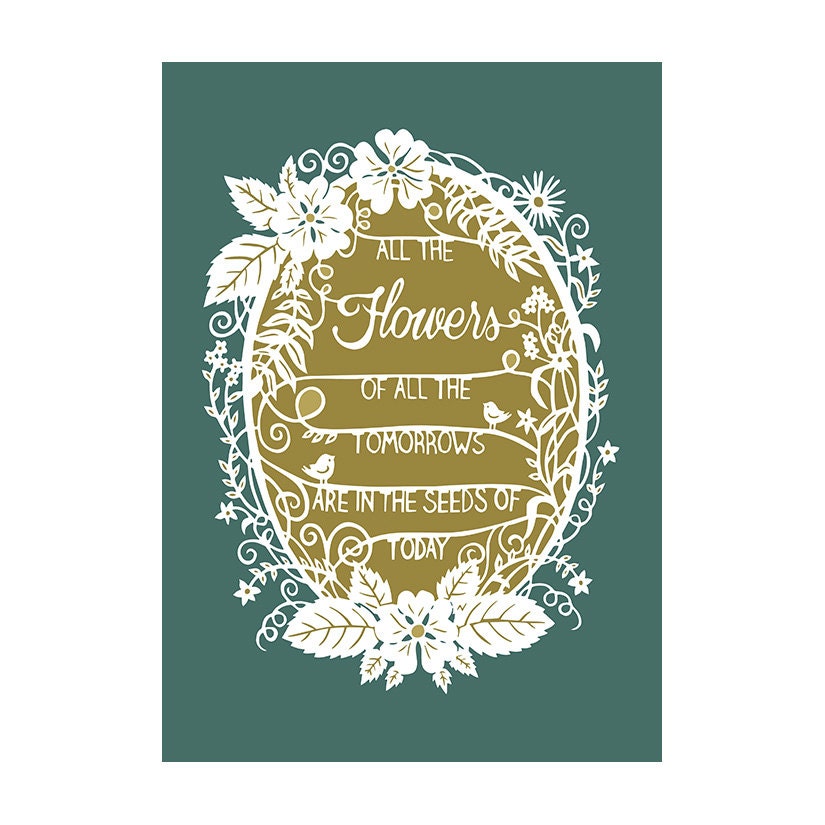 5x7 Papercut Illustration Print - Tomorrow's Flowers - Inspirational Quote