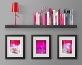 Three 5x7 illustrations - Pink Paris - Paris art illustration print,Paris decor,Love,pink,France,French fine art