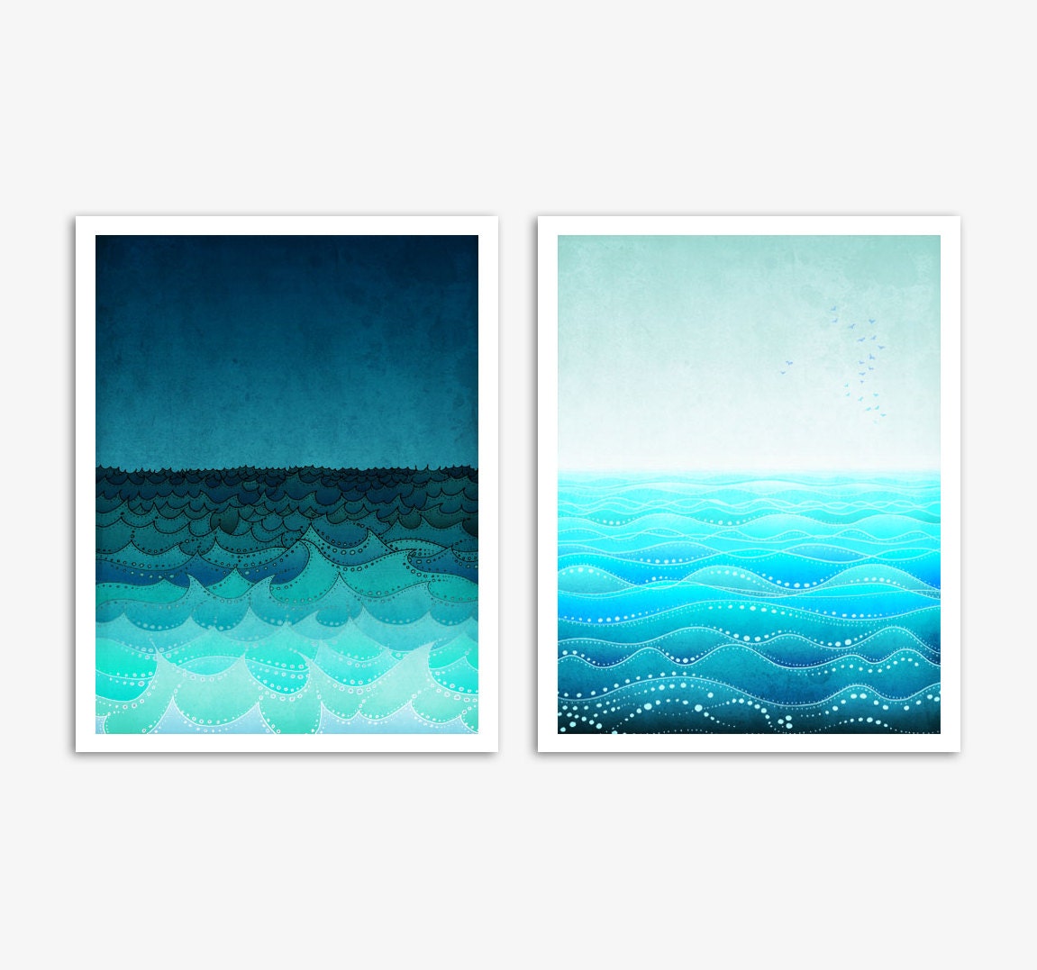 Two 5x7" illustrations - SEA soul - Fine art illustrations,Fine art prints,Love,Art prints,Love illustration,Art Posters,Wall art,Turquoise