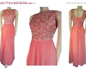 10% MEMORIAL DAY SALE Vintage Rhinestone Sequin Beaded Chiffon Evening Gown Dress Wedding Gown Bridal New Years Eve Vintage Dress cocktail
