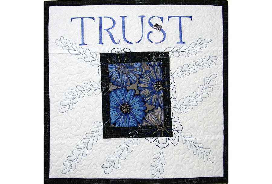 Mixed Media Art  Patchwork Traditional Wall Hanging Quilt Inspirational Word Trust