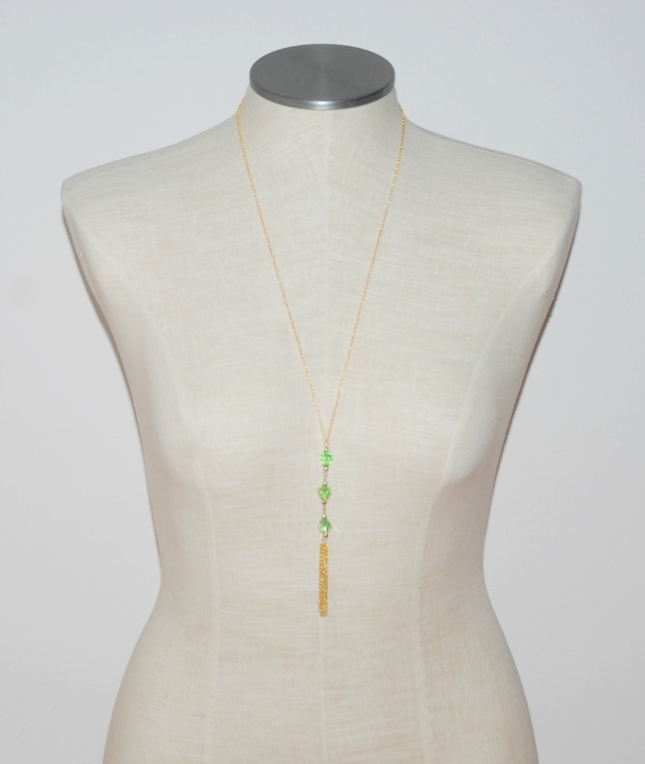 Crystal tassel necklace - long gold filled multi chain tassel with three Swarovski crystals - modern sexy jewelry - flapper