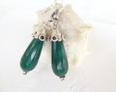 Emerald Green Jade  Earrings, Silver Plated Earring