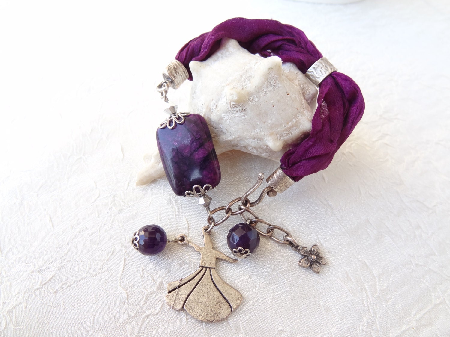 Amethyst Turkish Silk Bracelet , Whirling Dervish-Semazen Bracelet,  Purple Bracelet