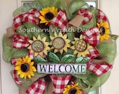 Sunflower mesh welcome wreath
