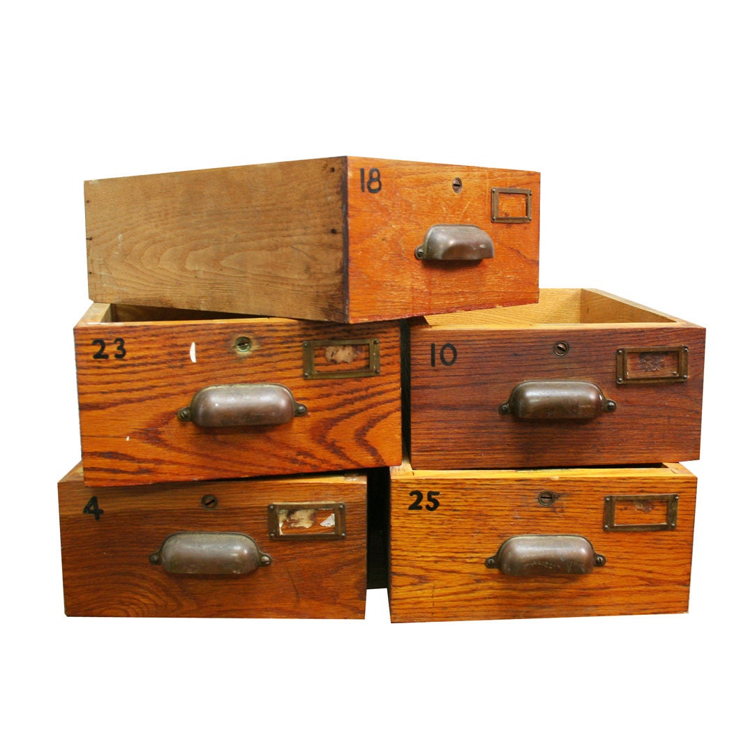 Vintage Oak Library Card Catalog Drawer