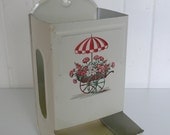 RARE Vintage Flower Cart Tin Metal Matchbox Holder Safe, Lithograph  - Vintage Travel Trailer and Home Decor