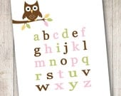 Pink Forest Owl Lowercase Letters Wall Art - INSTANT DOWNLOAD - Digital File - Print Your Own (You Print)