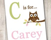 Pink Forest Owl A Letter is for a Name  Wall Art - Digital File - Print Your Own (You Print)