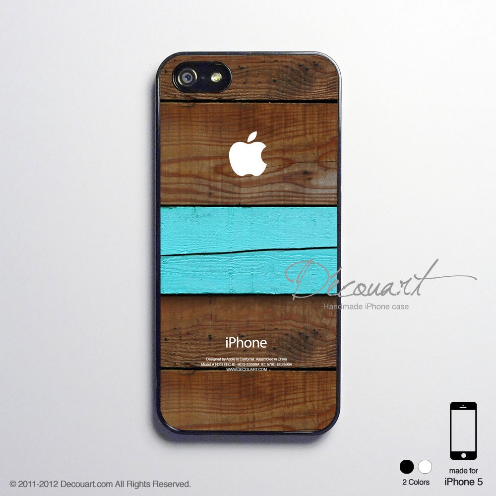 iPhone 5 case, iPhone 5 cover, case for iPhone 5, black wood grain with mint stripe S460
