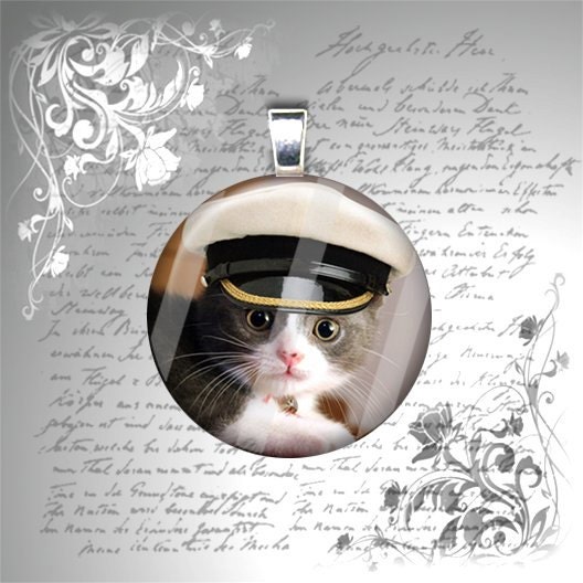 The Trenton Chappell - Navy Kitty Cat - 1 Inch Glass Circle Photo Pendant Necklace