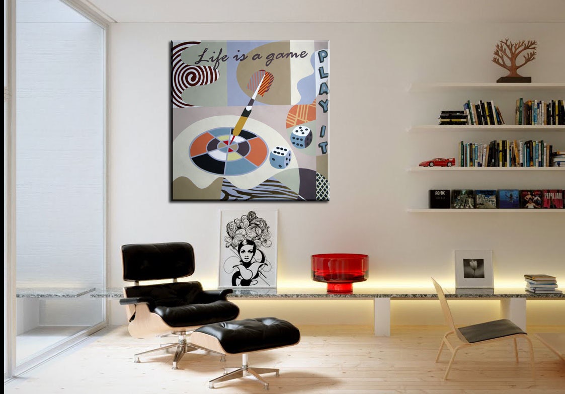 Sports Artwork, Original Abstract Painting, Sports Wall Art, Sports Wall Decor, The Game,Typography Acrylic on Canvas - 26" X 26"
