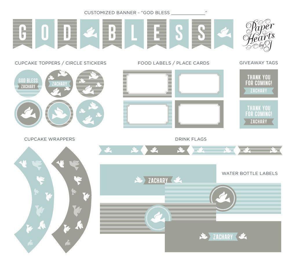 Blue Dove Baptism / Christening Digital Printable Set