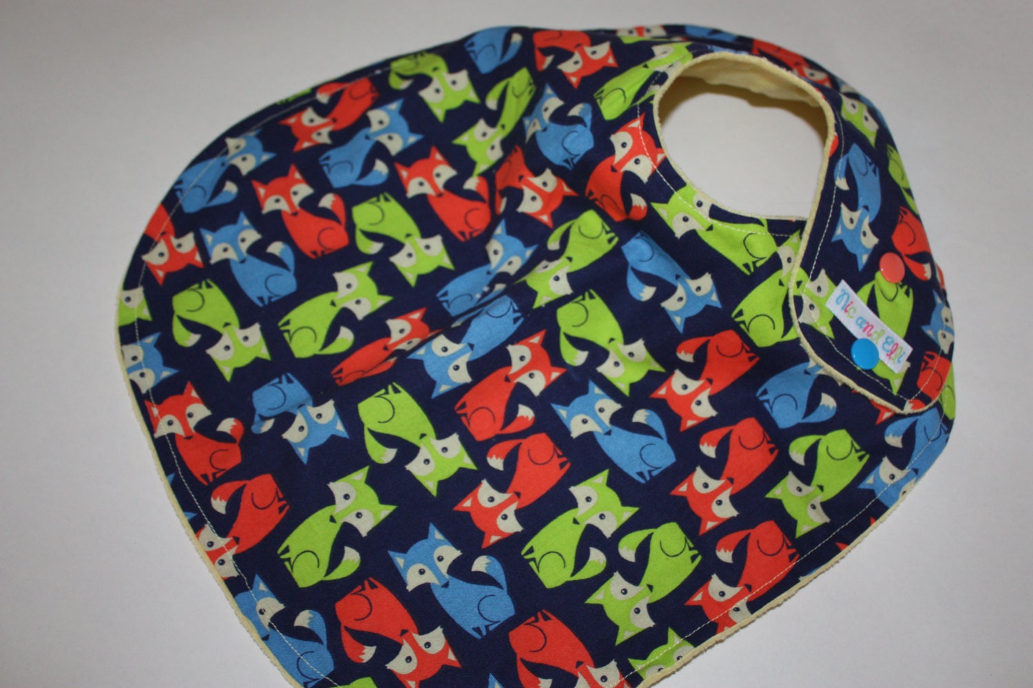 Baby Feeding Bib Neon Foxes with Soft Minky