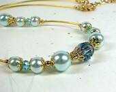 Aqua necklace Single strand Swarovski crystal and glass pearl beaded necklace Bridesmaid gift Prom wedding bridal beaded jewelry Mothers Day