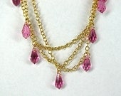 Multistrand boho rose pink necklace Swarovski crystal beaded necklace Multi strand gold chain necklace Beaded jewelry Mothers Day