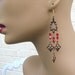 Vintage look chandelier earrings Romantic red beaded earrings Antique brass shoulder duster earrings Long earrings Beaded jewelry
