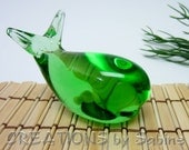 Mini Glass Fish, Green, Miniature Whale, Figurine, Letter Weight, Mini, Green, Aquatic Vintage FREE SHIPPING