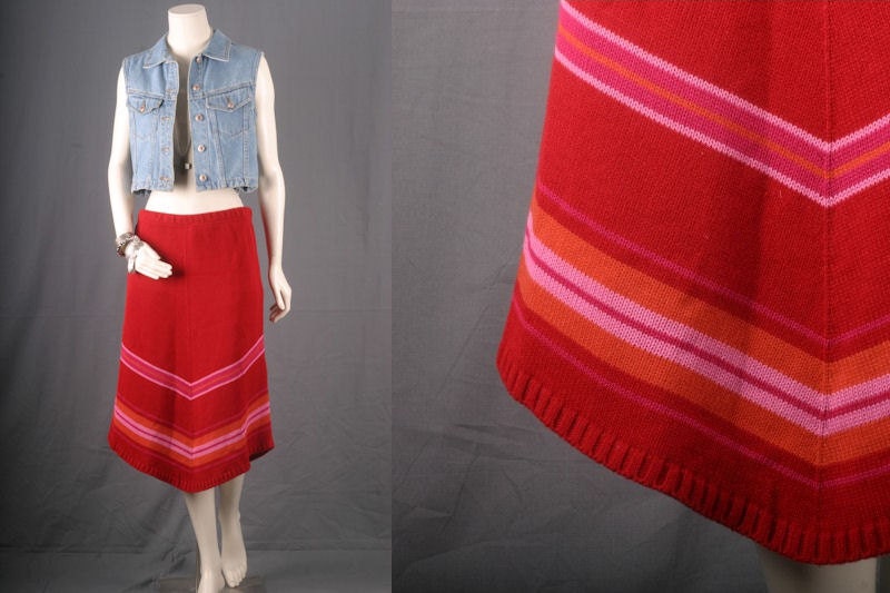 Red Skirt hankerchief hemline knit pocahantas bohemian boho gypsy womens size M medium