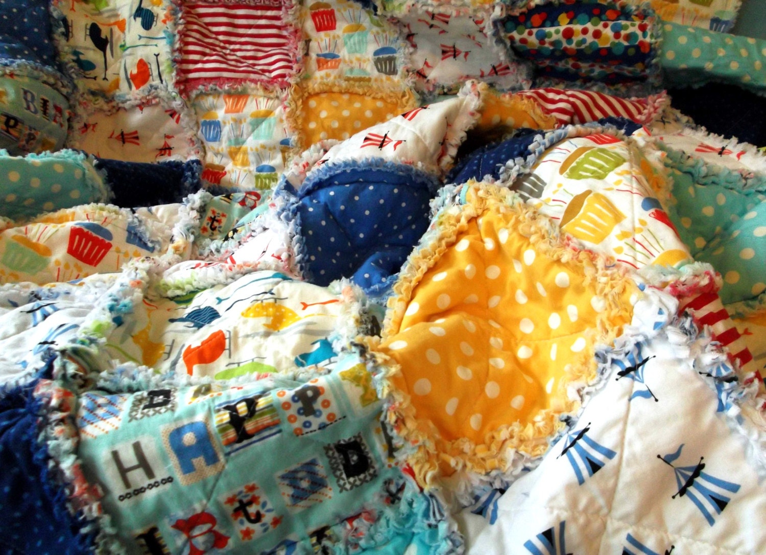 Quilt, Child's Large Rag Blanket - Birthday Celebration