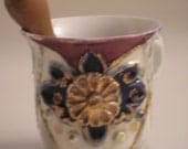 1910 - 1930's Hand-Painted Porcelain Shaving Mug With Wood Brush - Made In Germany
