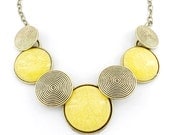 Gorgeous Gold-tone Light Yellow Round Stone Funky Statement Necklace