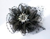 Black brooch, woman brooch, glass beads, chrystal.