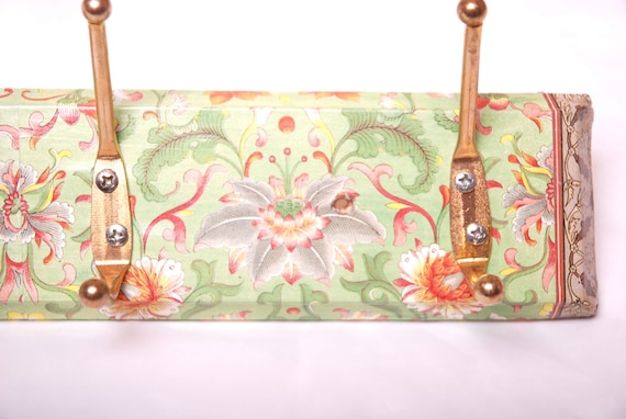 Coat hook rack wall green Oriental patterns