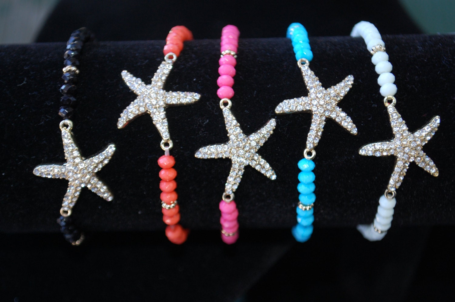 Pave Starfish Bead Bracelet Aqua