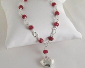 Ruby Sterling Silver Heart Photo Locket Bracelet