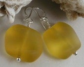 Amber Sea Glass Sterling Silver Bead Earrings