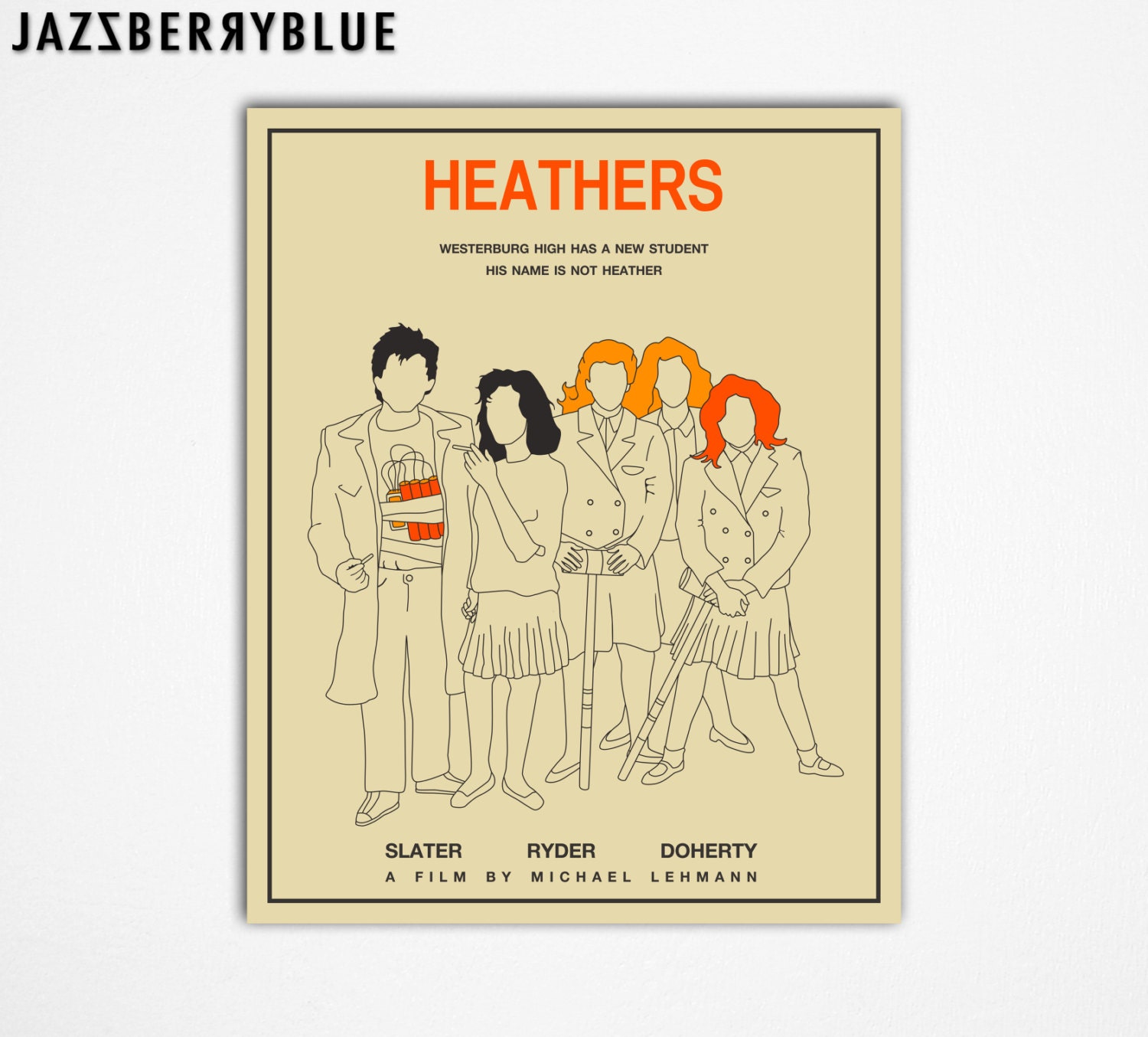 8x10 Art Print, HEATHERS Movie Poster Style Modern Pop Art for the home wall decor