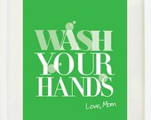 Poster Print : 8 "X 10" Wash Your Hands", Kids bathroom wall decor , Fun child's print