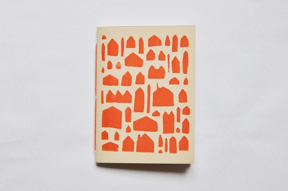 notebook with red houses pattern - hand printed - FREESHIPPINGFRANCE