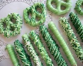 St Patricks Day Assorted 2lb Irish Cream Infused Green Chocolate covered Pretzels  Green Chocolate Pretzels