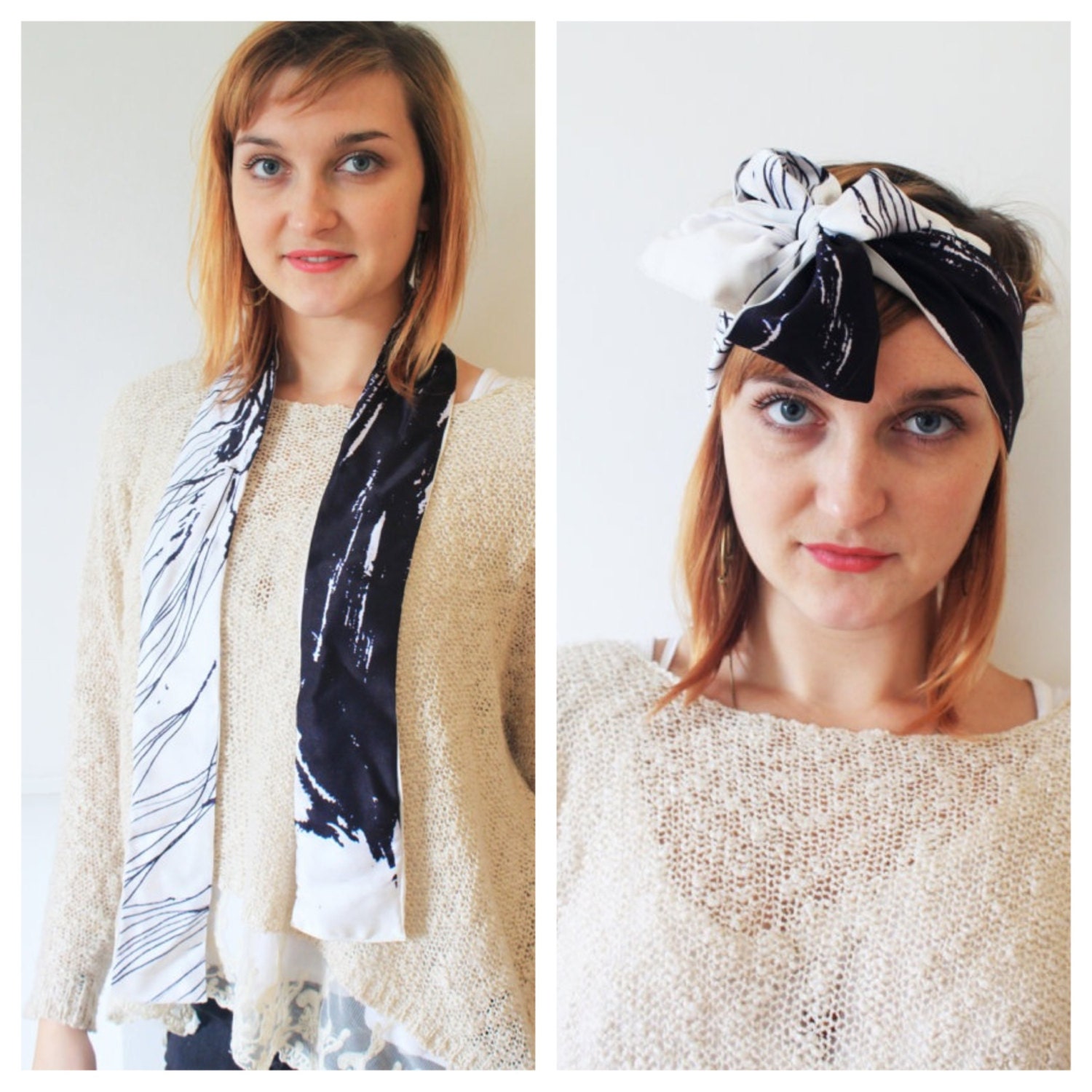 Abstract Feather Print Silk Scarf (neck scarf or head scarf) One-Off Piece
