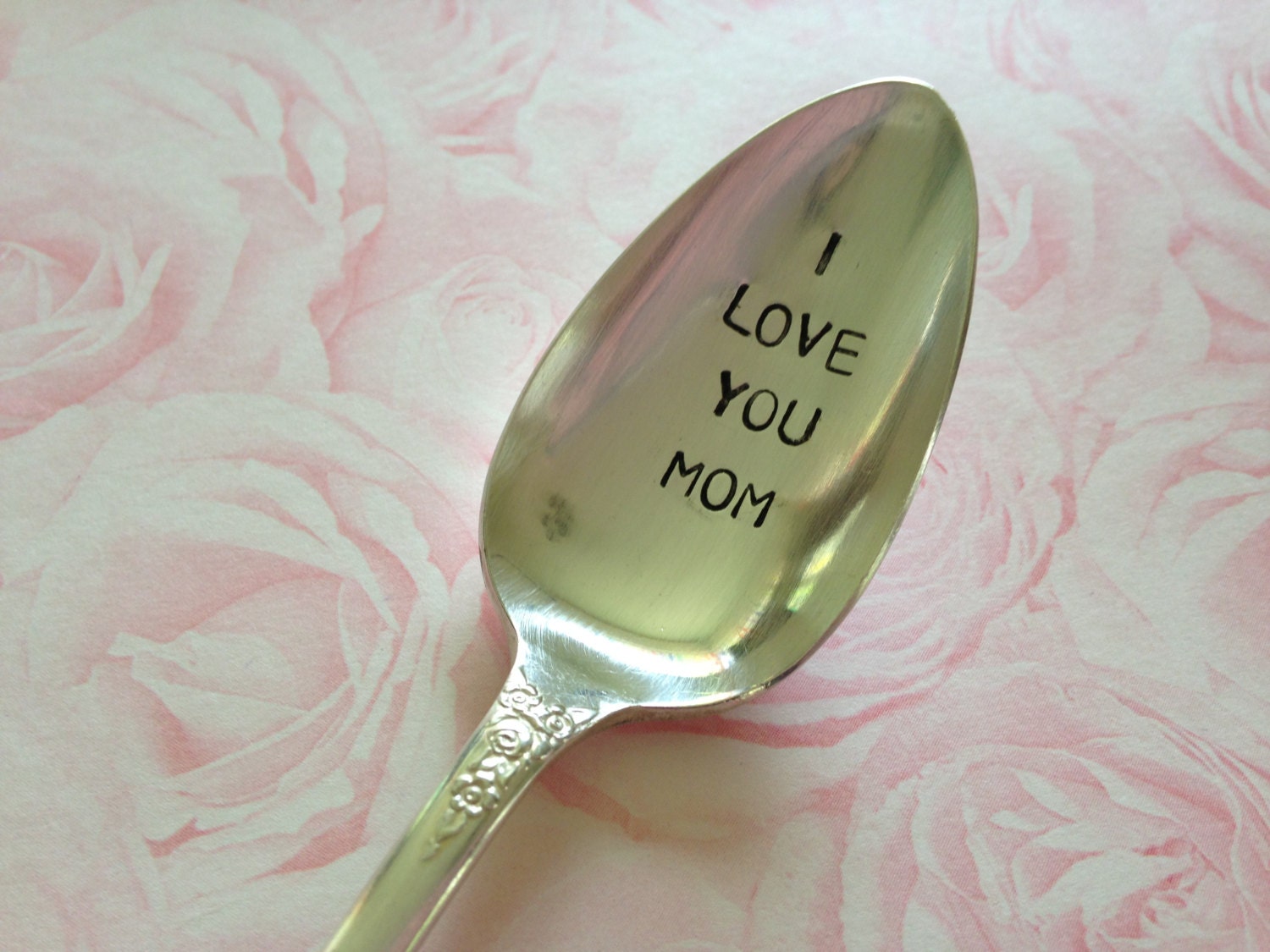 I Love You Mom    vintage silverware hand stamped spoon