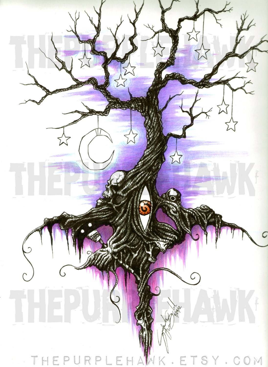 Original Drawing: Gothic Tree of Dreams and Nightmares 9x12