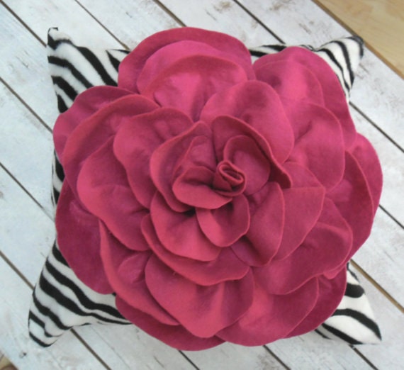 Pink Rose on Zebra Design Fabric Square Pillow Cover,Housewares,Home Decor.